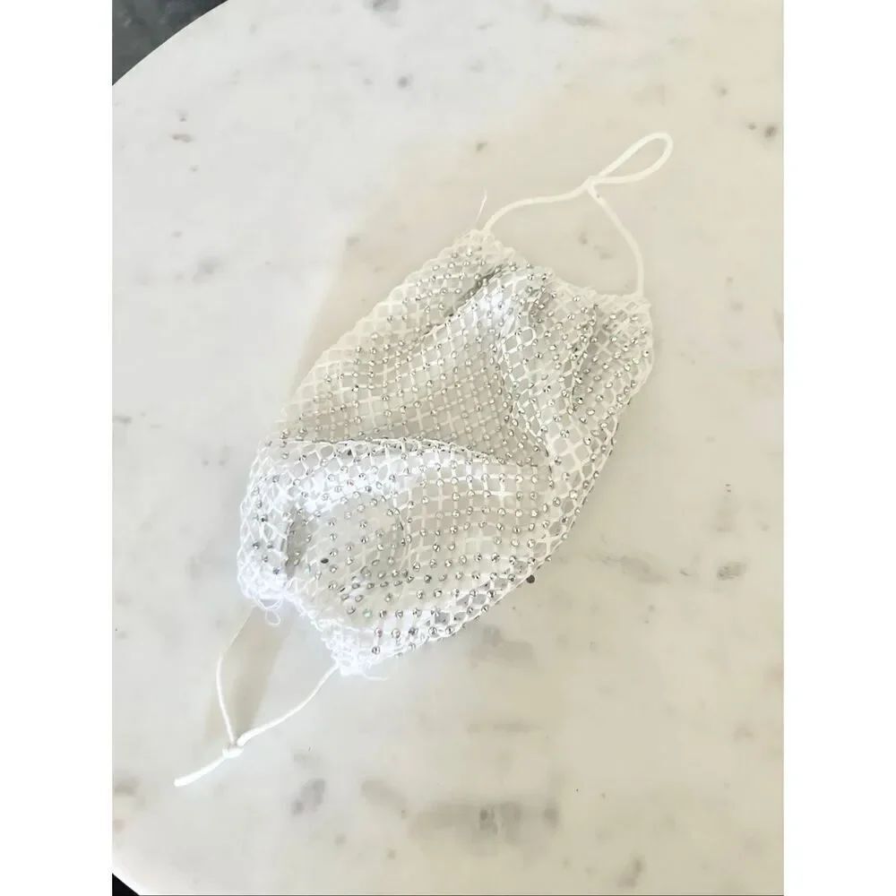 White rhinestone embellished face mask